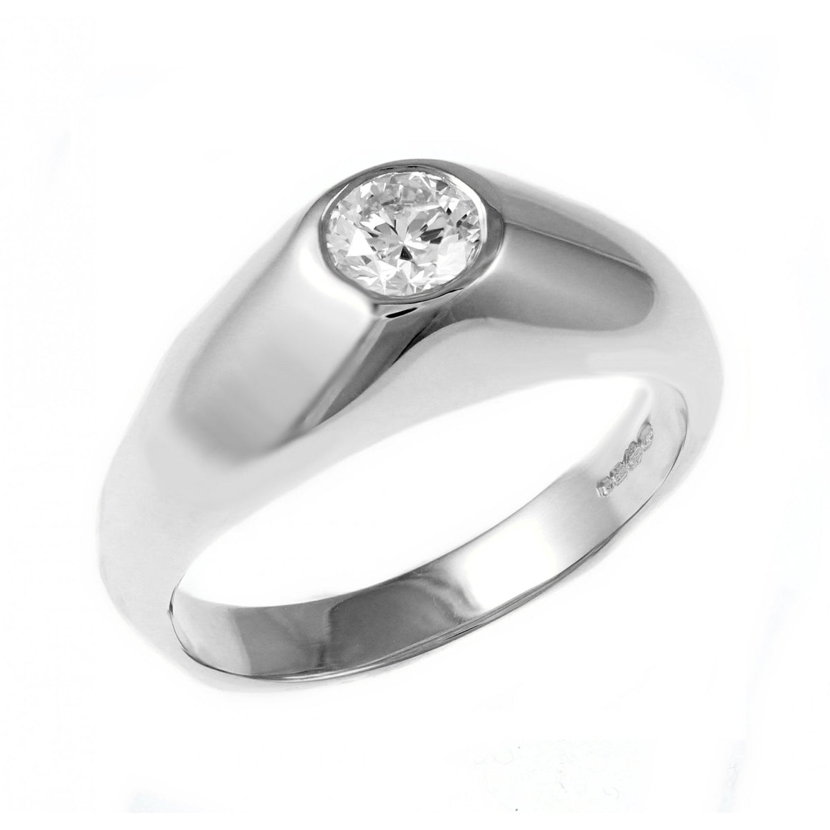 18ct white gold 0.50ct round cut diamond set signet ring