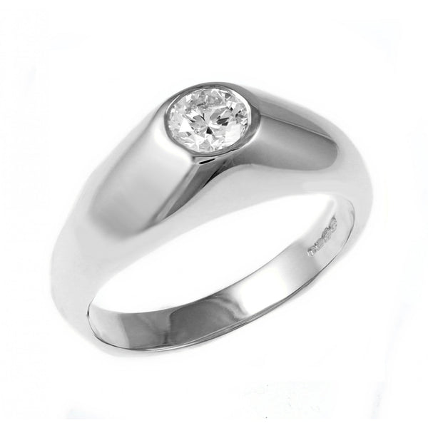 18ct white gold 0.50ct round cut diamond set signet ring