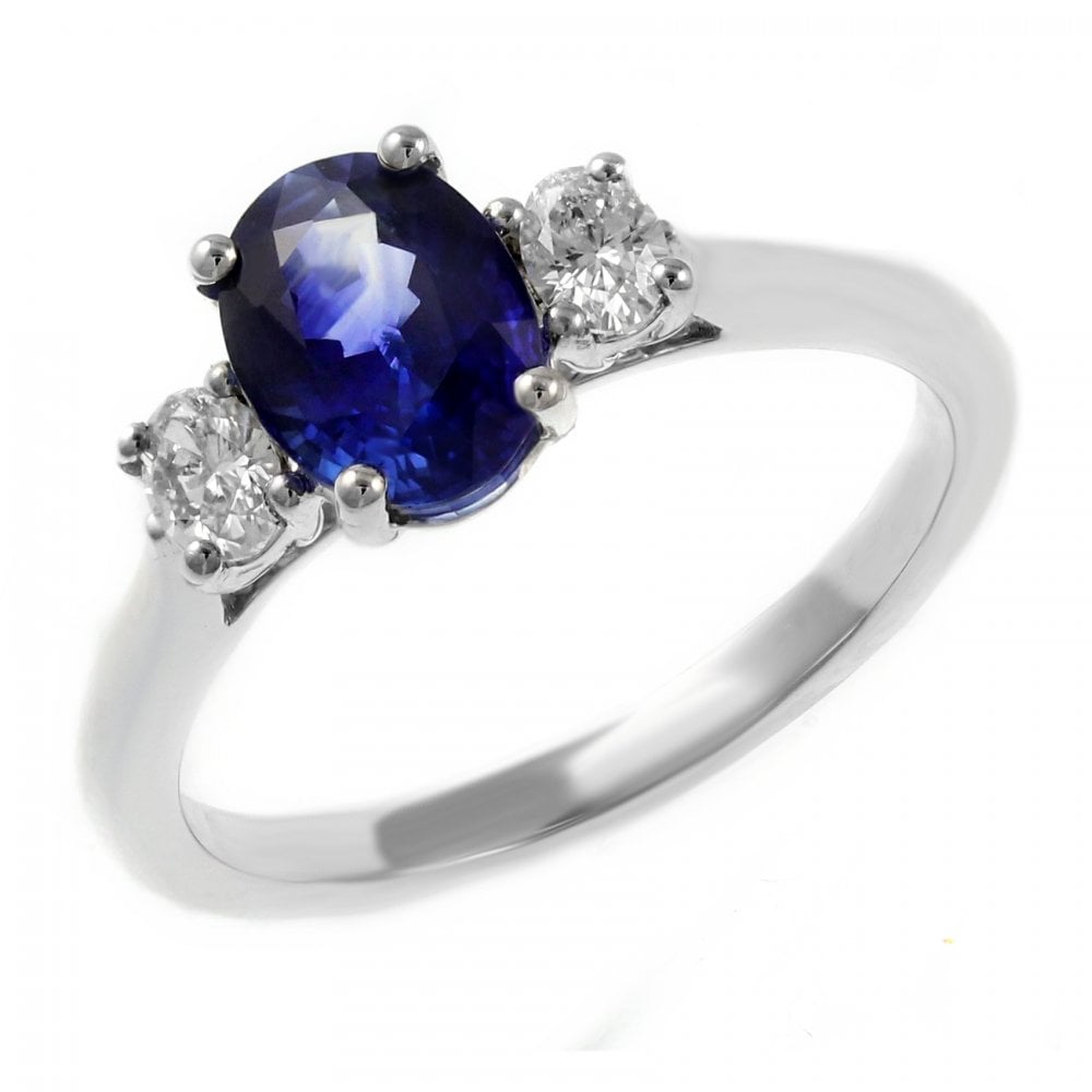 Platinum 1.83ct sapphire & 0.28ct diamond 3 stone ring