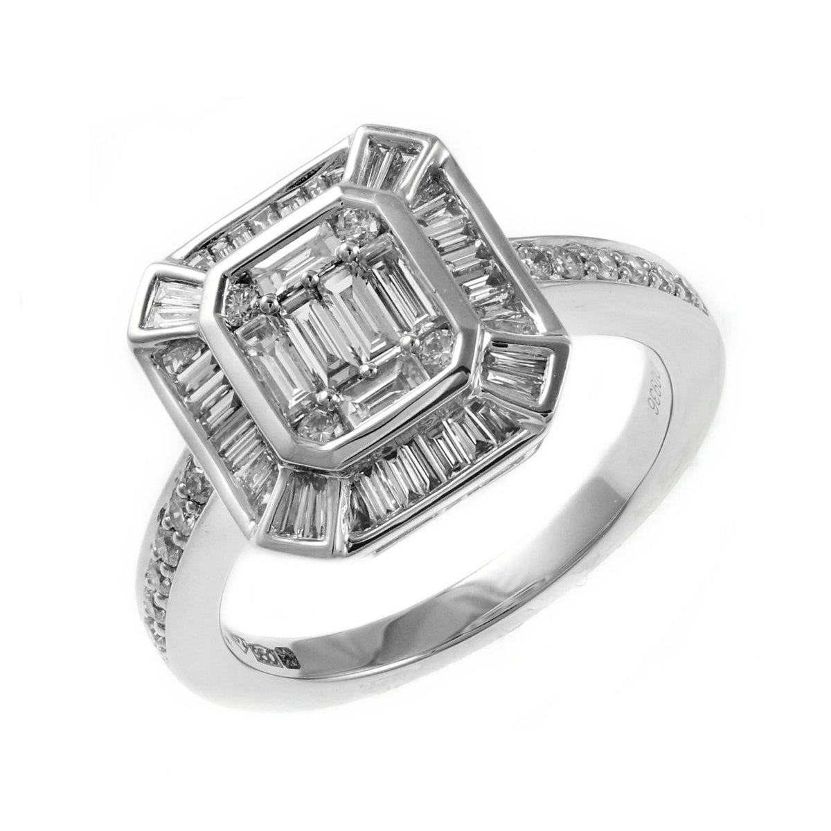 Platinum 0.92ct diamond Art Deco style cluster ring