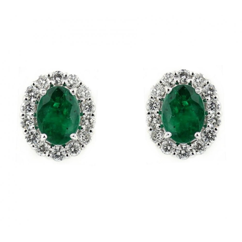 Platinum 0.95ct emerald & 0.22ct diamond cluster earrings