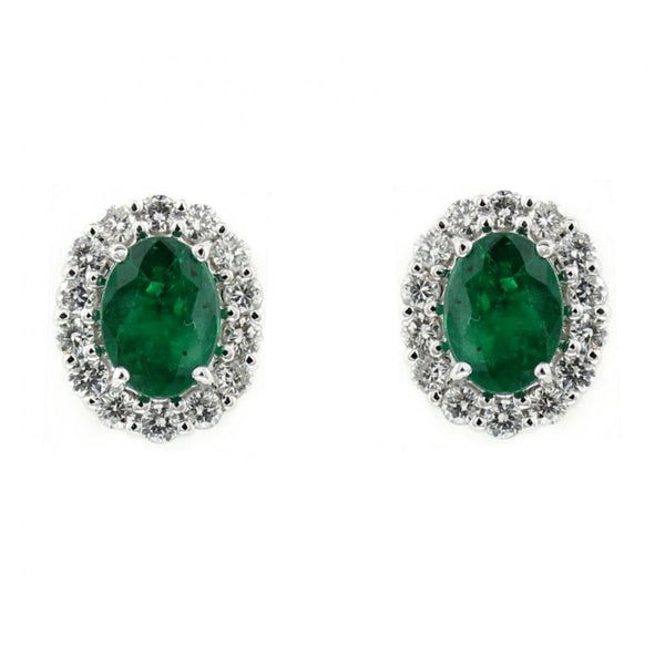 Platinum 0.95ct emerald & 0.22ct diamond cluster earrings