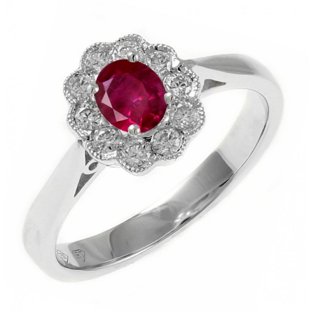 18ct white gold 0.36ct ruby & 0.21ct diamond cluster ring