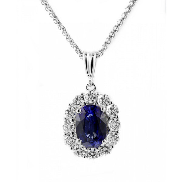 Platinum 0.58ct Sapphire & 0.12ct Diamond Cluster Pendant