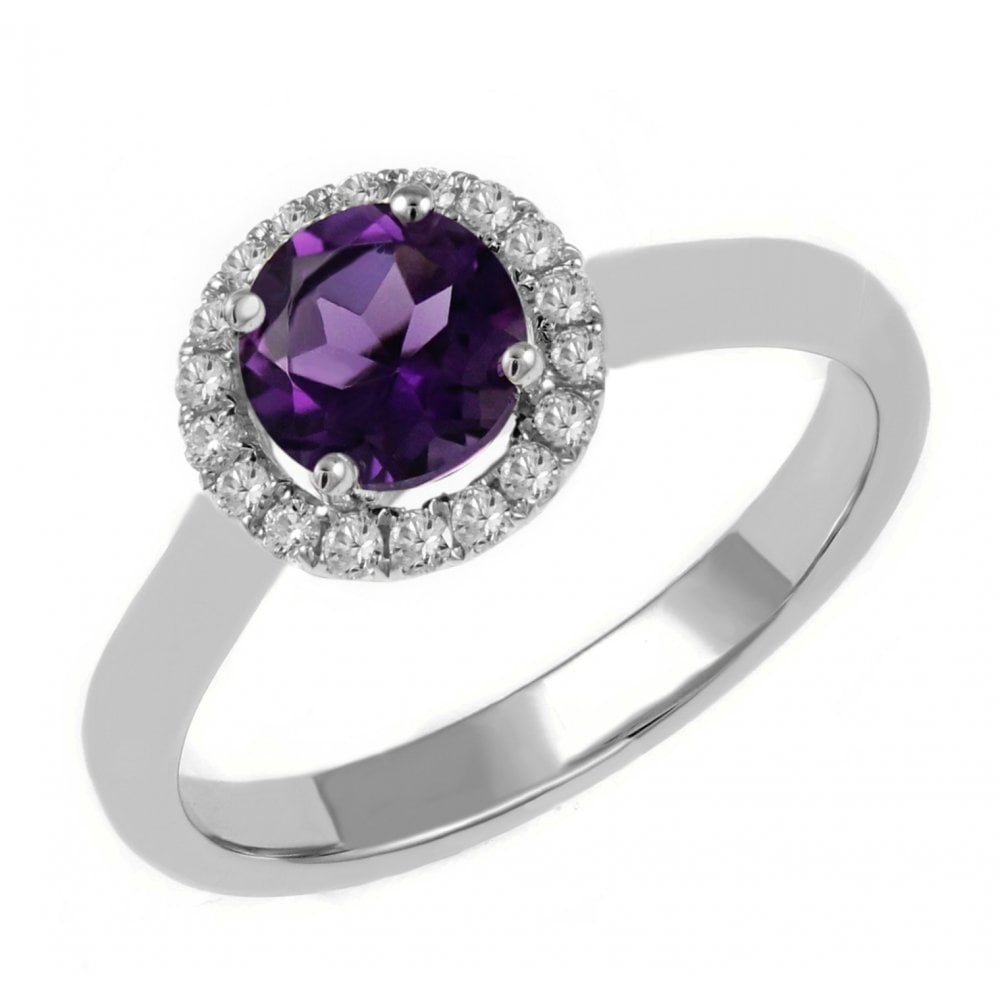 Platinum 0.85ct amethyst & 0.23ct diamond halo ring
