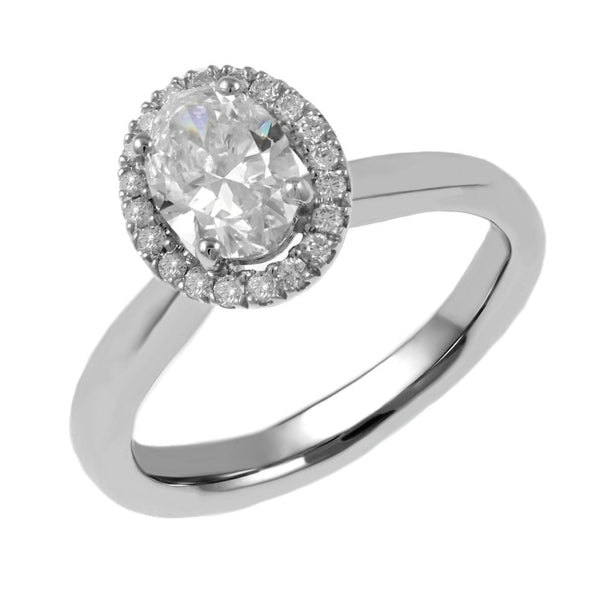 Platinum 0.95ct E SI1 GIA oval diamond halo ring
