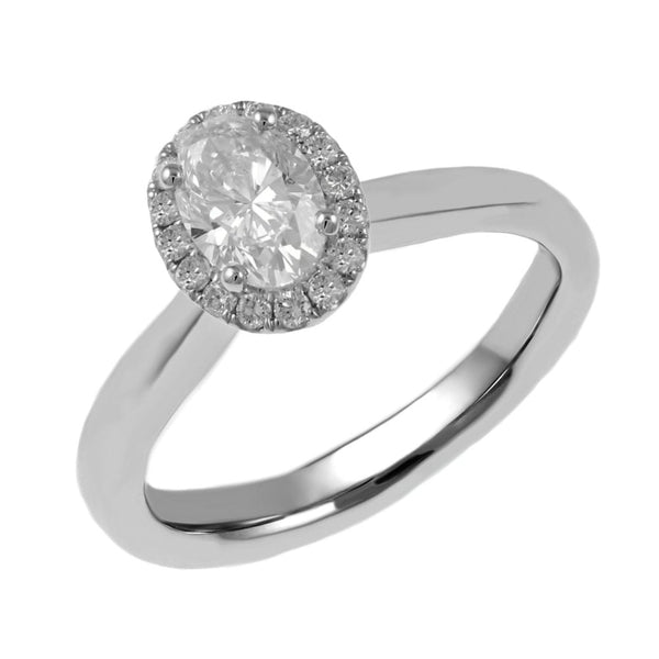 Platinum 0.70ct D VS1 GIA oval diamond halo ring