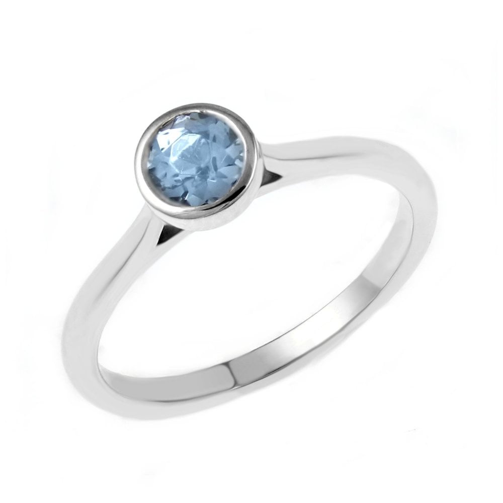 Platinum 0.61ct round blue topaz ring