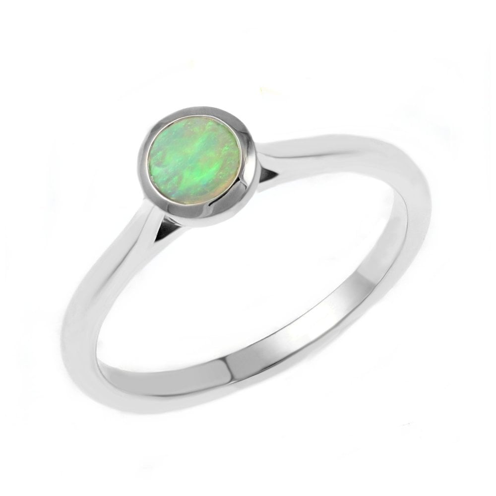 Platinum 0.26ct round natural opal ring
