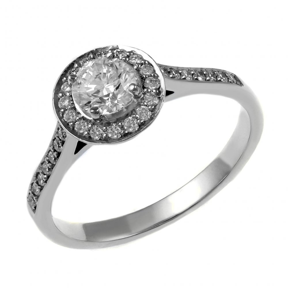 Platinum 0.50ct F VS2 GIA round brilliant cut diamond halo ring