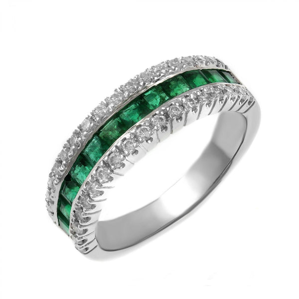 Platinum 0.89ct emerald & 0.35ct diamond eternity ring