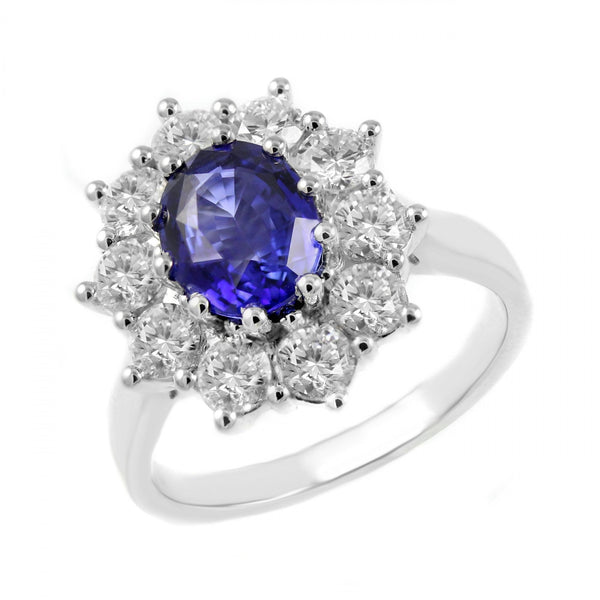 Platinum 2.10ct sapphire & 1.50ct diamond cluster ring