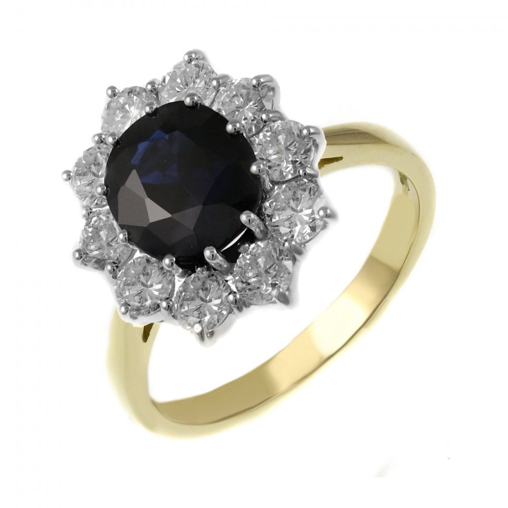 18ct yellow gold 4.09ct sapphire & 2.00ct diamond cluster ring