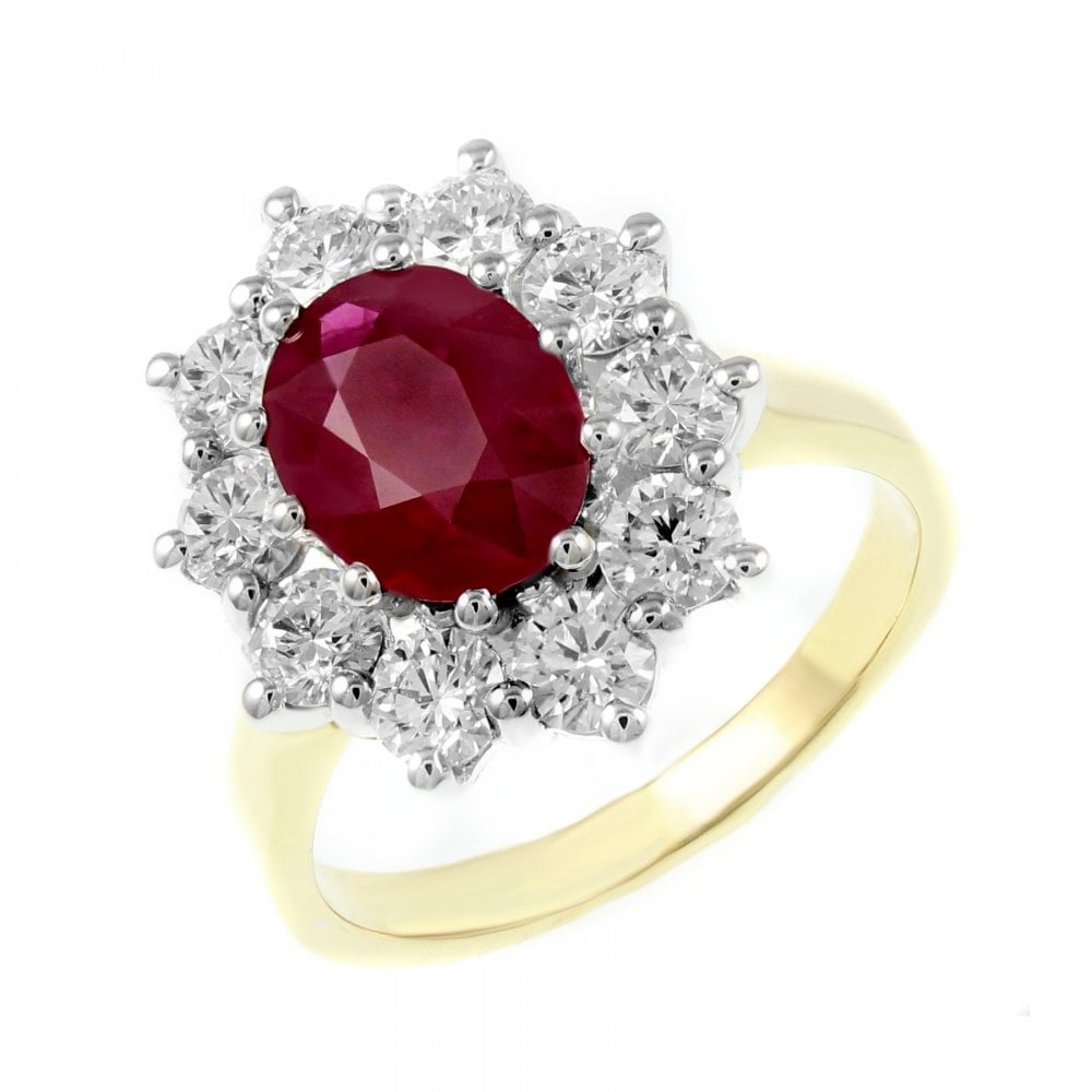 18ct yellow gold 1.98ct ruby & 1.40ct diamond cluster ring