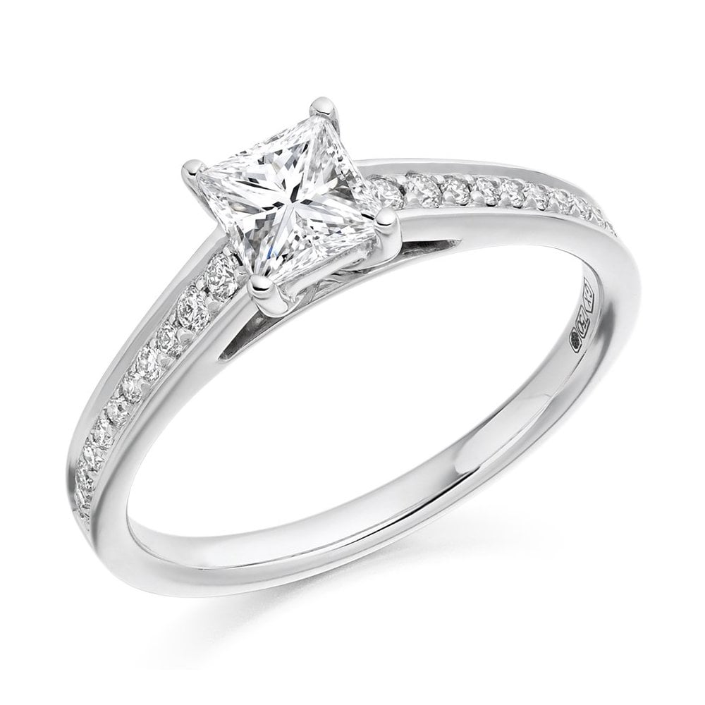 Platinum 0.70ct F VS2 GIA princess cut diamond ring