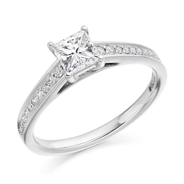 Platinum 0.70ct F VS2 GIA princess cut diamond ring