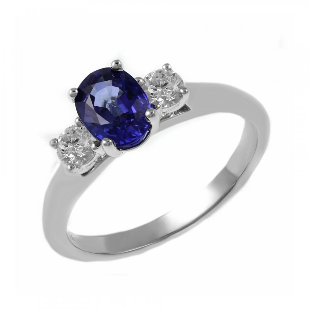 Platinum 1.07ct sapphire & 0.30ct diamond 3 stone ring