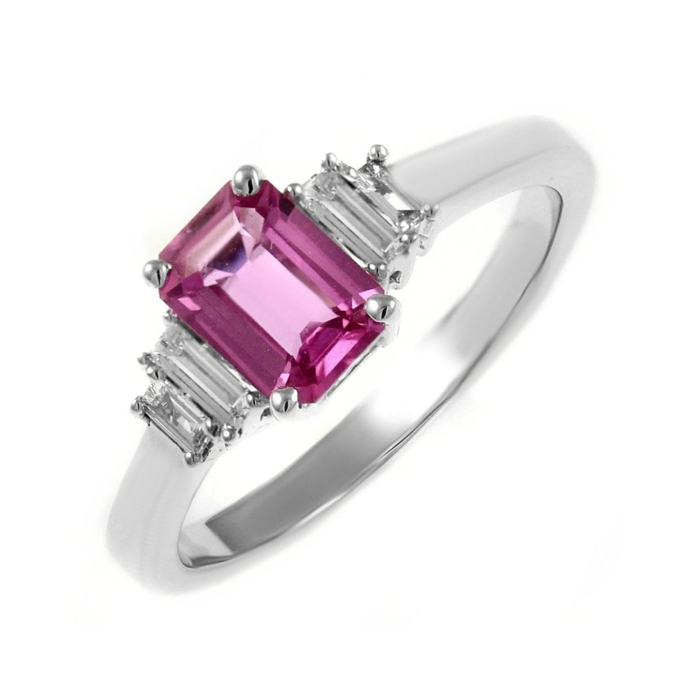 18ct white gold 1.11ct pink sapphire & 0.29ct diamond ring