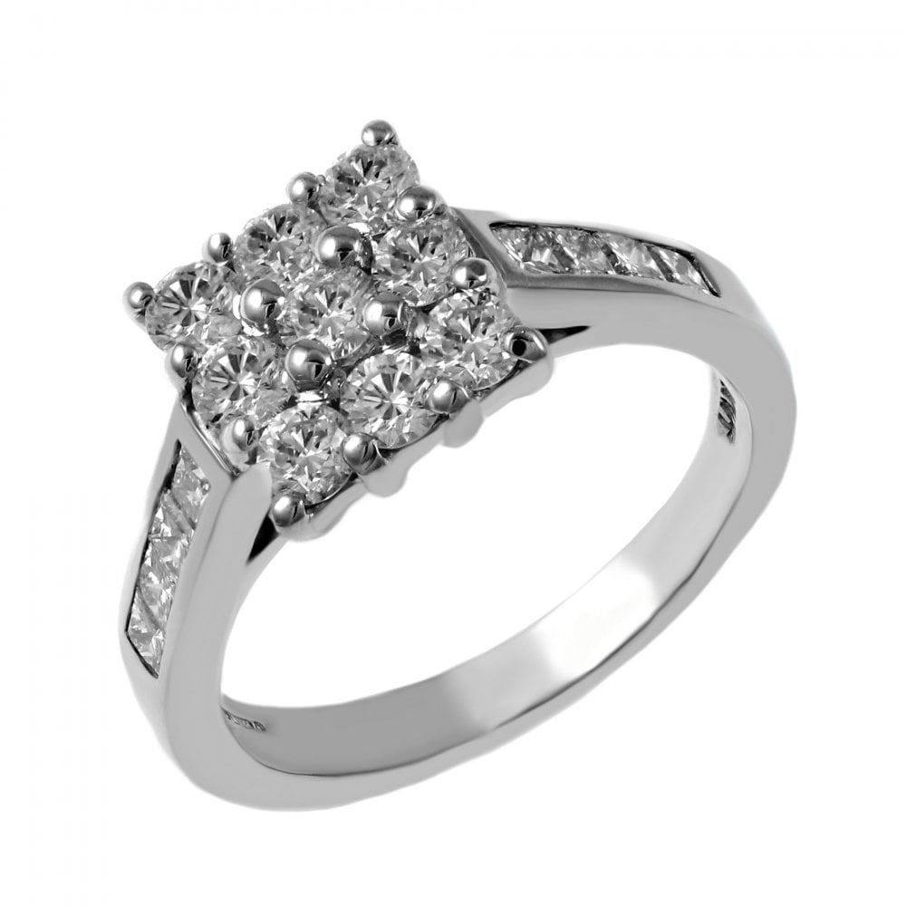 Platinum 1.12ct round brilliant cut diamond cluster ring