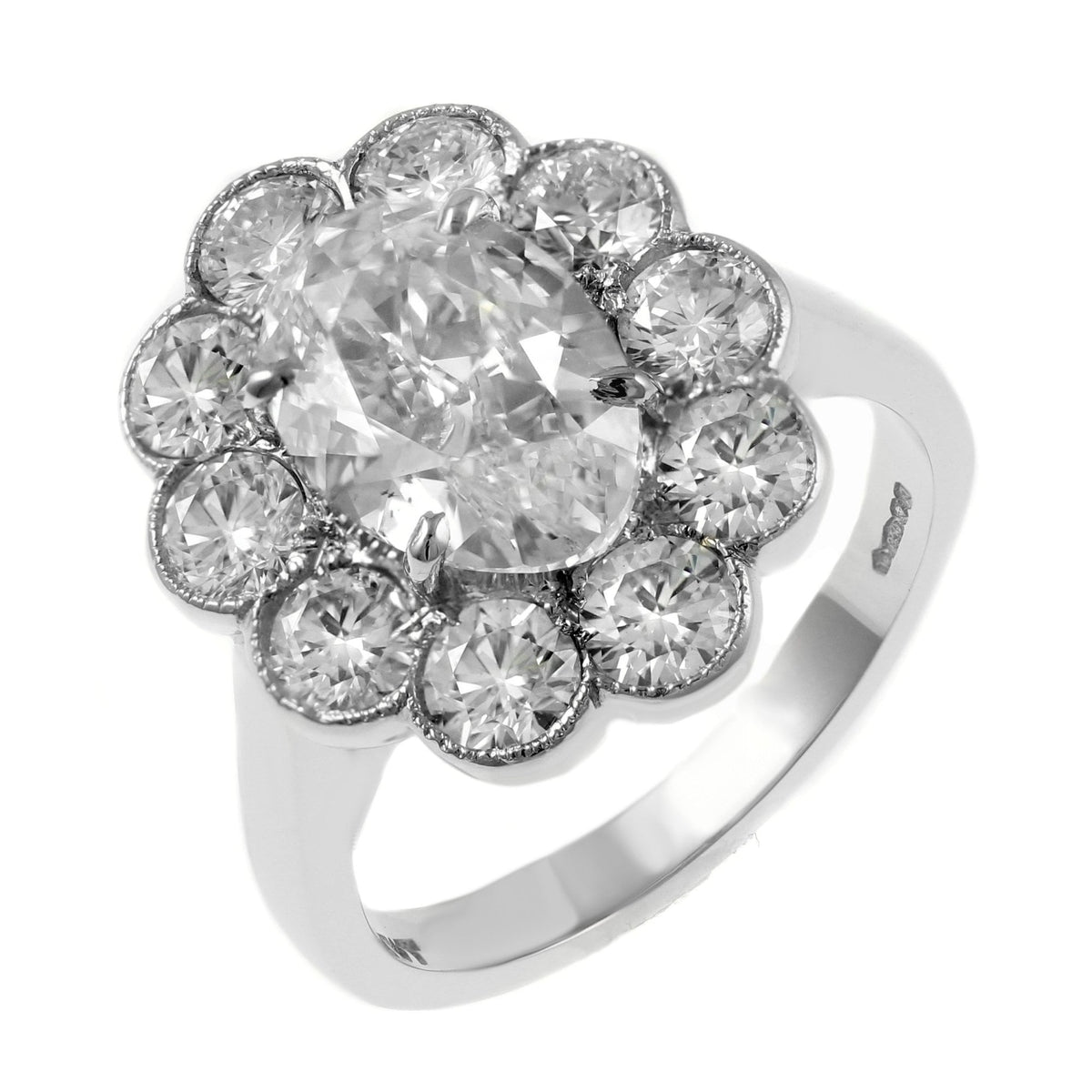 Platinum 3.57ct E VS2 EGL diamond cluster ring