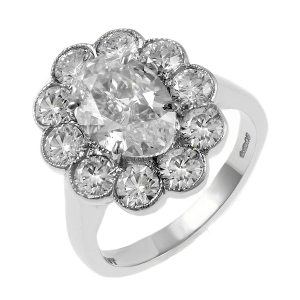 Platinum 3.57ct E VS2 EGL diamond cluster ring