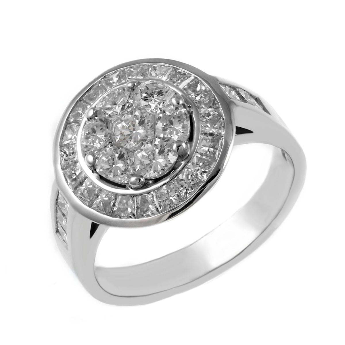 Platinum 2.26ct round brilliant cut diamond cluster ring