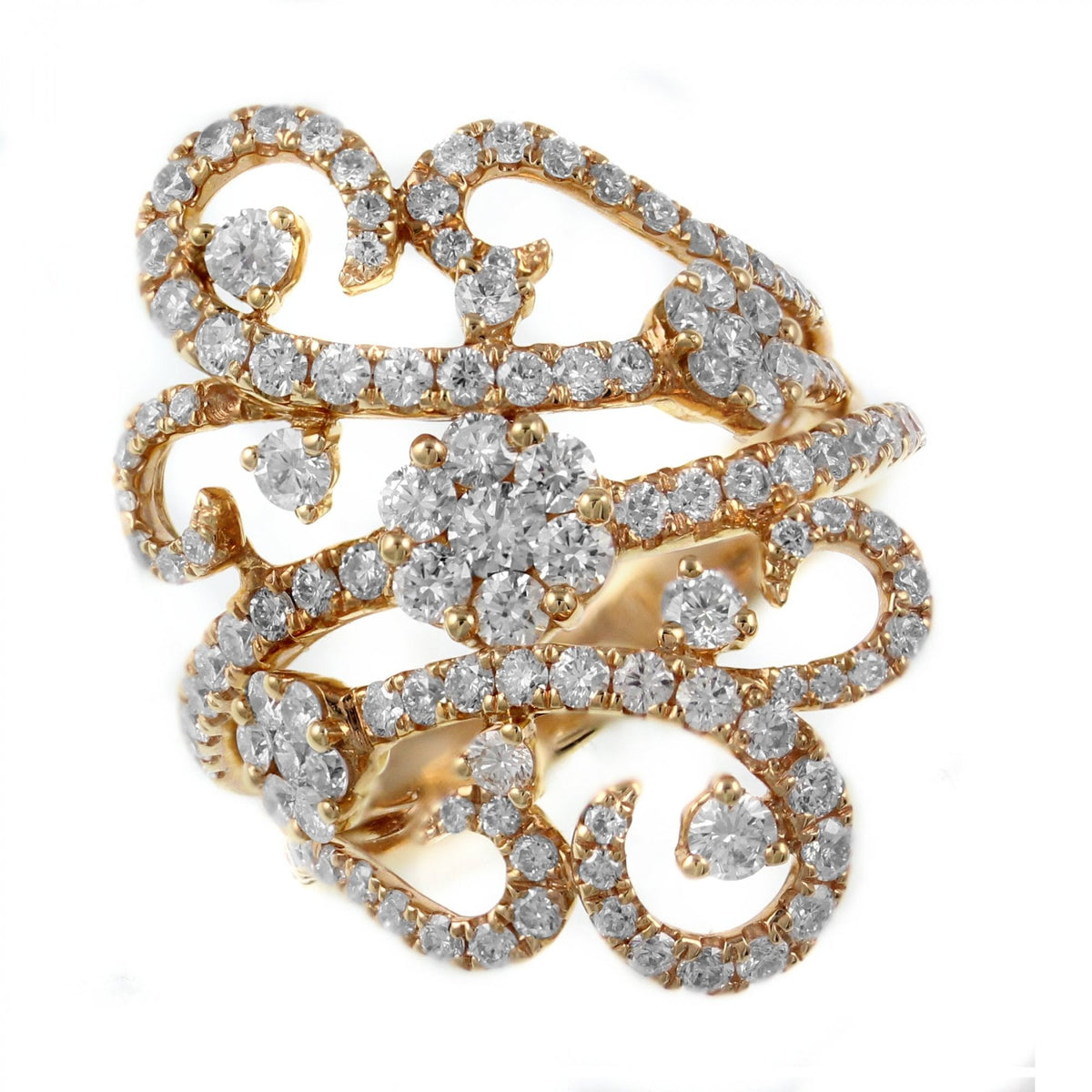 18ct rose gold 1.80ct swirl design diamond cluster ring