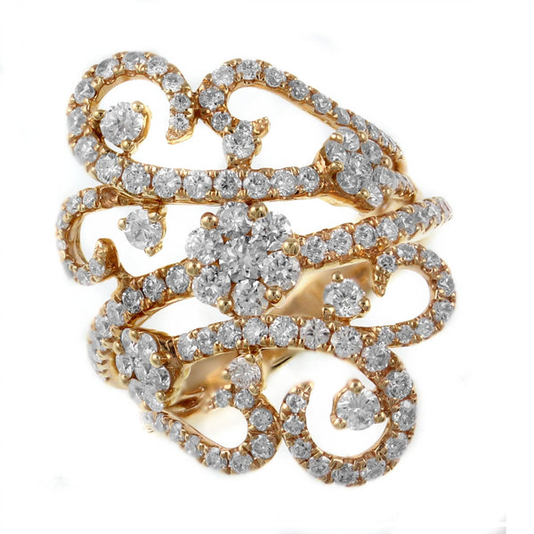 18ct rose gold 1.80ct swirl design diamond cluster ring