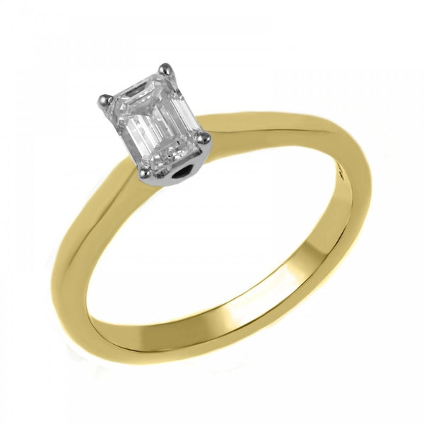18ct yellow gold 0.70ct E VS2 GIA emerald cut diamond ring