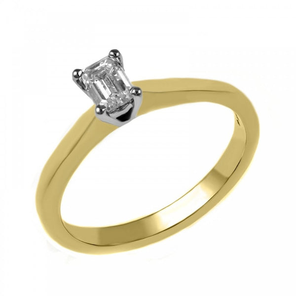 18ct yellow gold 0.41ct E VVS2 GIA emerald cut diamond ring