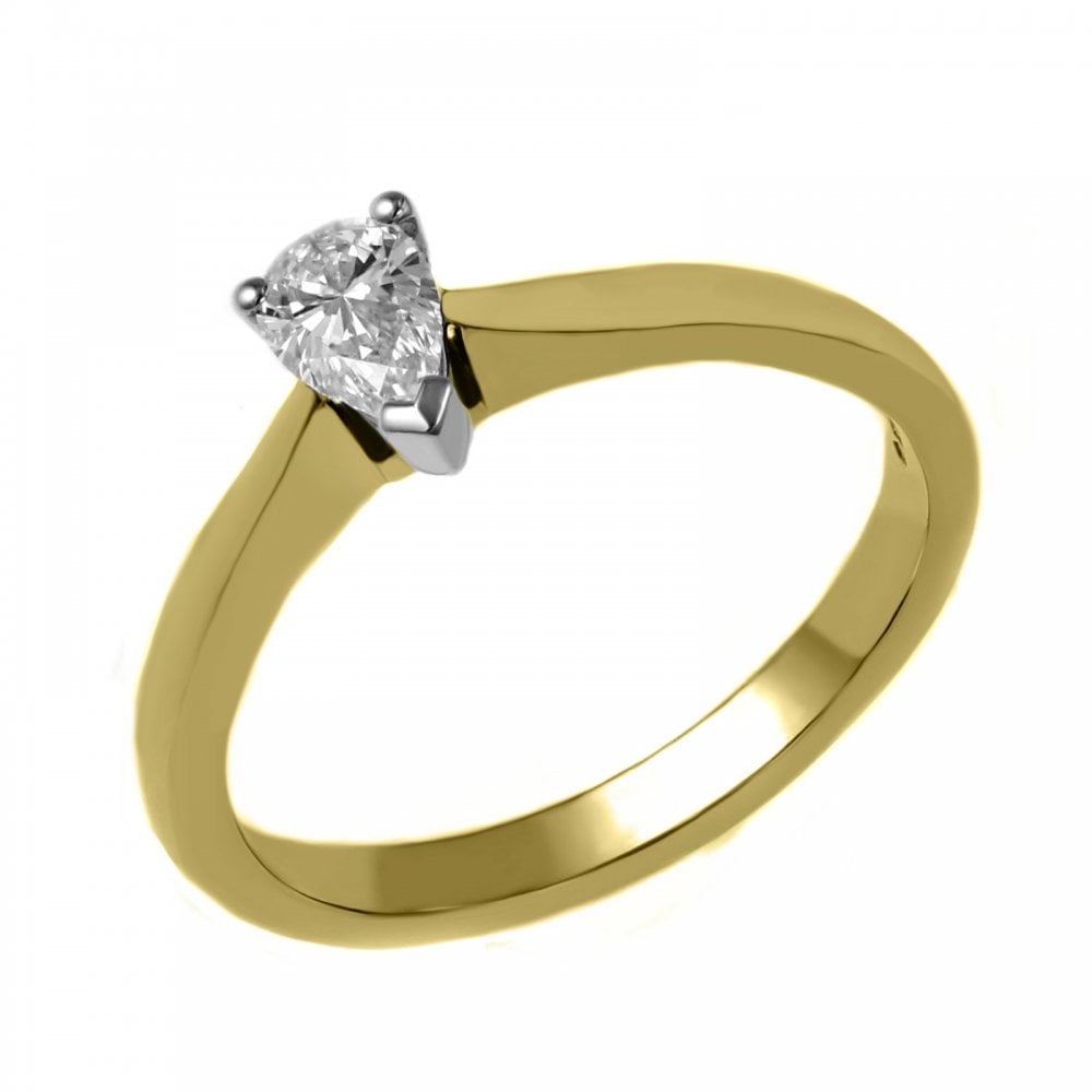 18ct yellow gold 0.40ct E VS2 GIA pear cut diamond ring