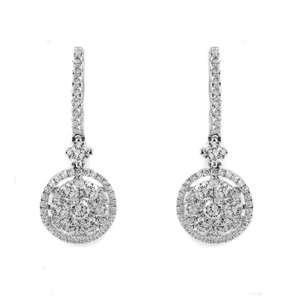 18ct white gold 2.44ct diamond cluster drop earrings