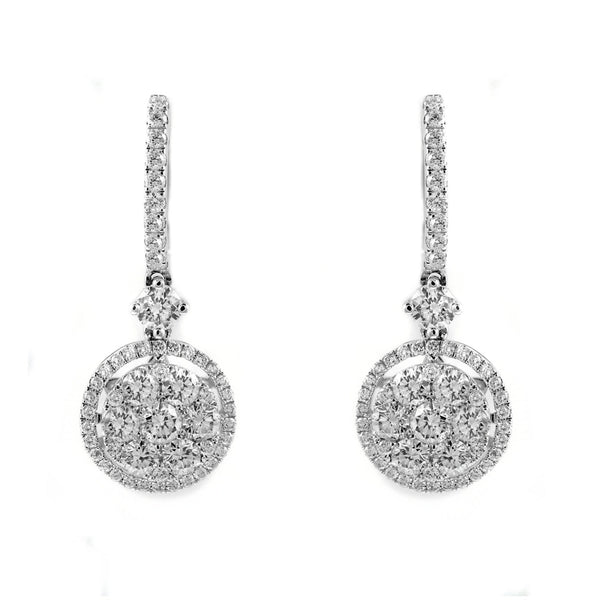 18ct white gold 2.44ct diamond cluster drop earrings