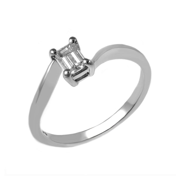 Platinum 0.41ct D VS2 GIA emerald cut diamond twist ring