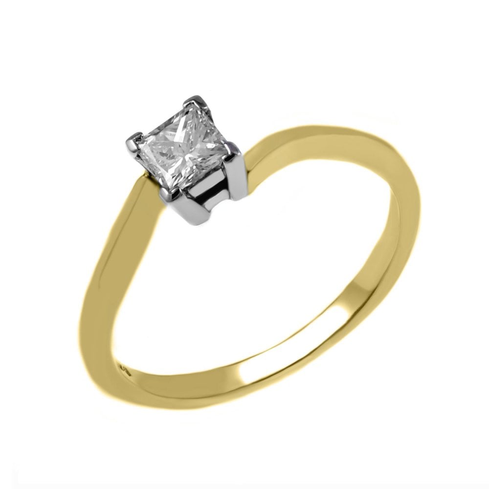 18ct yellow gold 0.33ct princess cut diamond twist ring