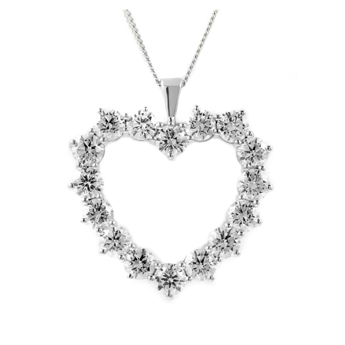 18ct white gold 3.00ct open heart shaped diamond pendant