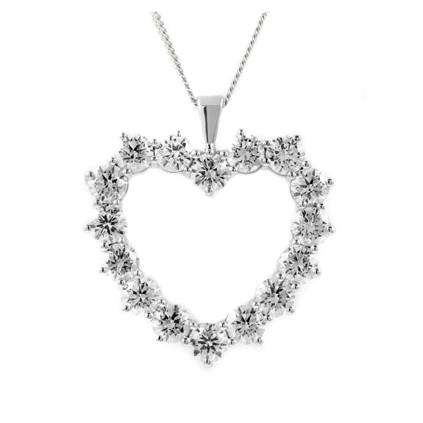 18ct white gold 3.00ct open heart shaped diamond pendant