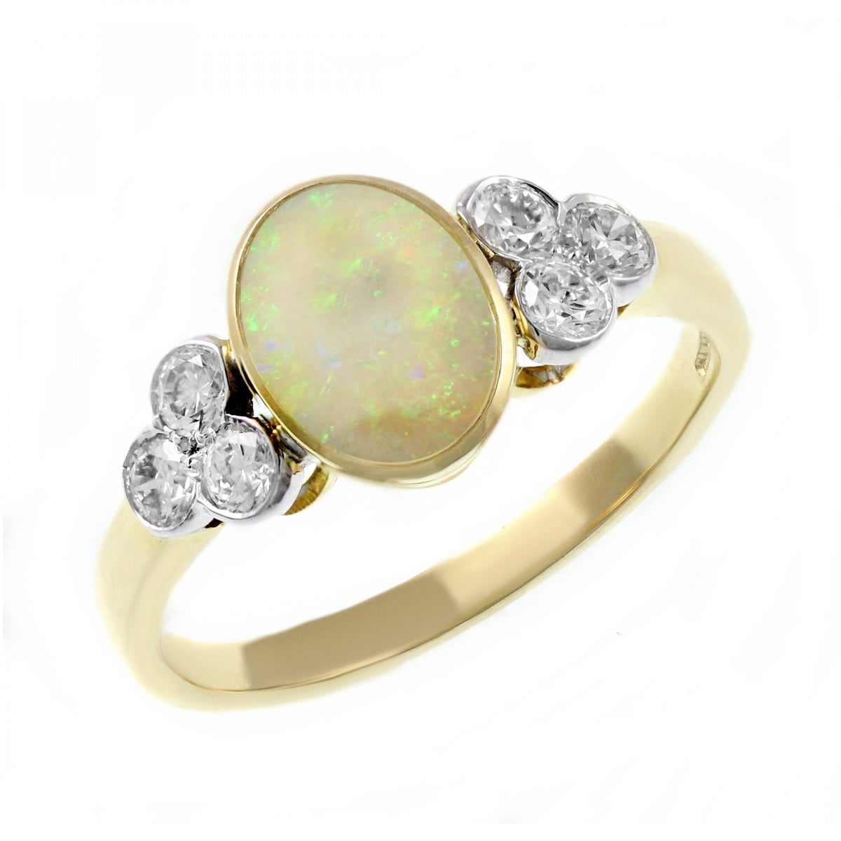 18ct yellow gold 0.77ct natural opal & 0.38ct diamond ring