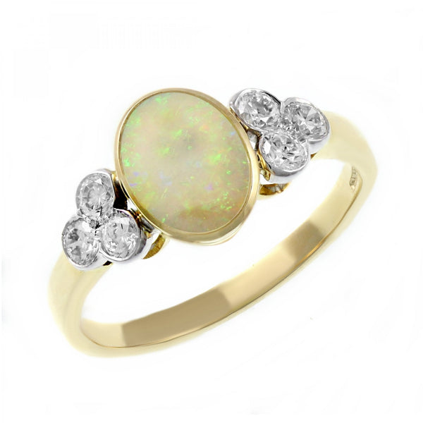 18ct yellow gold 0.77ct natural opal & 0.38ct diamond ring