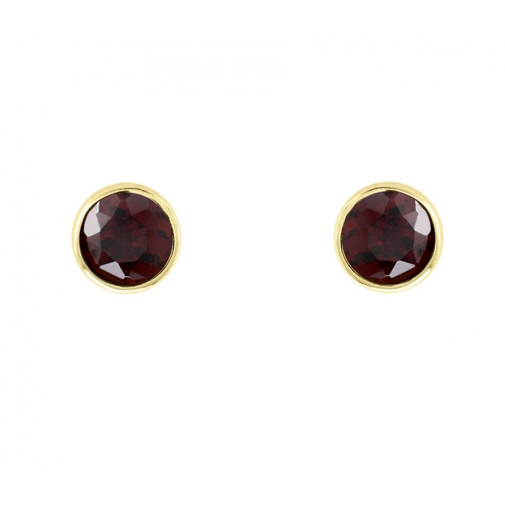 9ct yellow gold 5mm x 5mm round garnet stud earrings