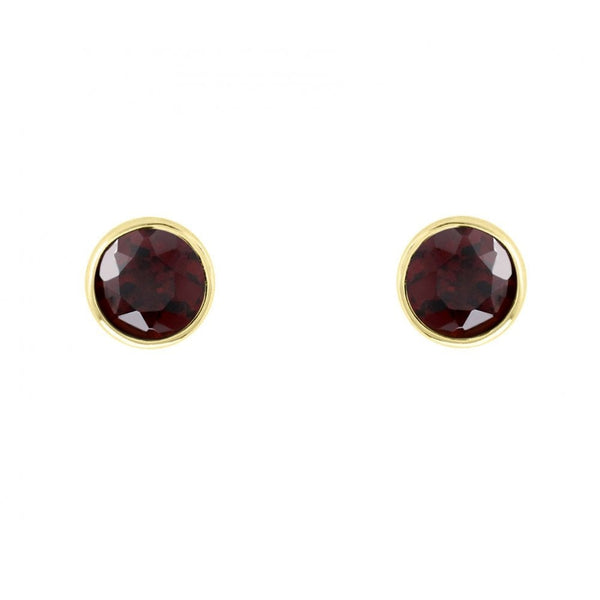 9ct yellow gold 5mm x 5mm round garnet stud earrings