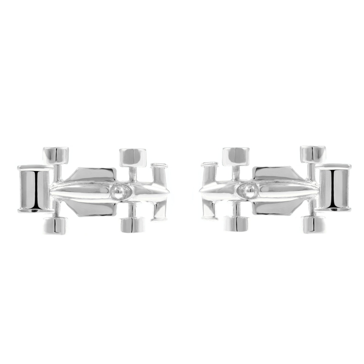 Silver 25mm x 15mm racing car cufflinks