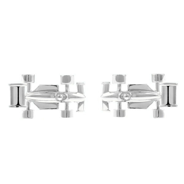Silver 25mm x 15mm racing car cufflinks