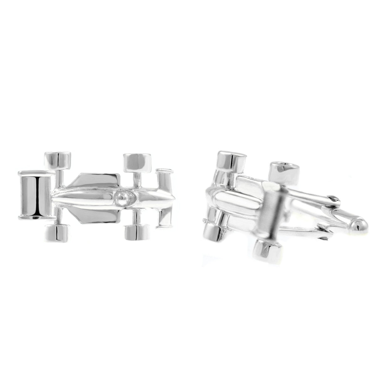Silver 25mm x 15mm racing car cufflinks