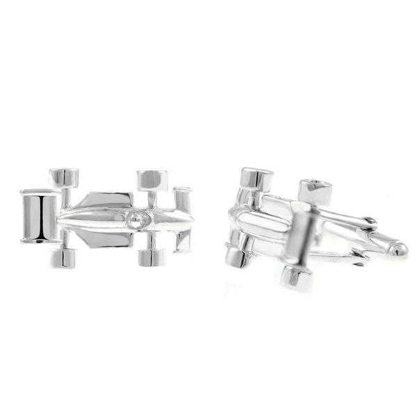 Silver 25mm x 15mm racing car cufflinks