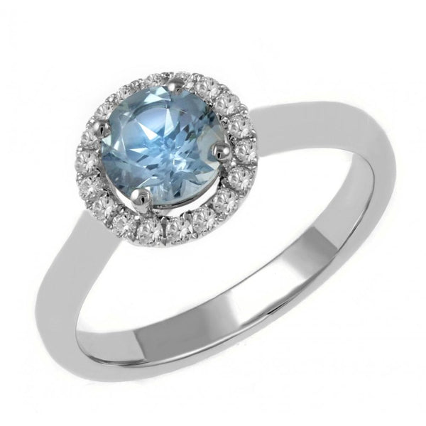 Platinum 0.80ct aquamarine & 0.23ct diamond halo ring