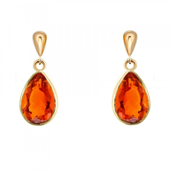 9ct yellow gold 7mm x 5mm pear fire opal drop earrings