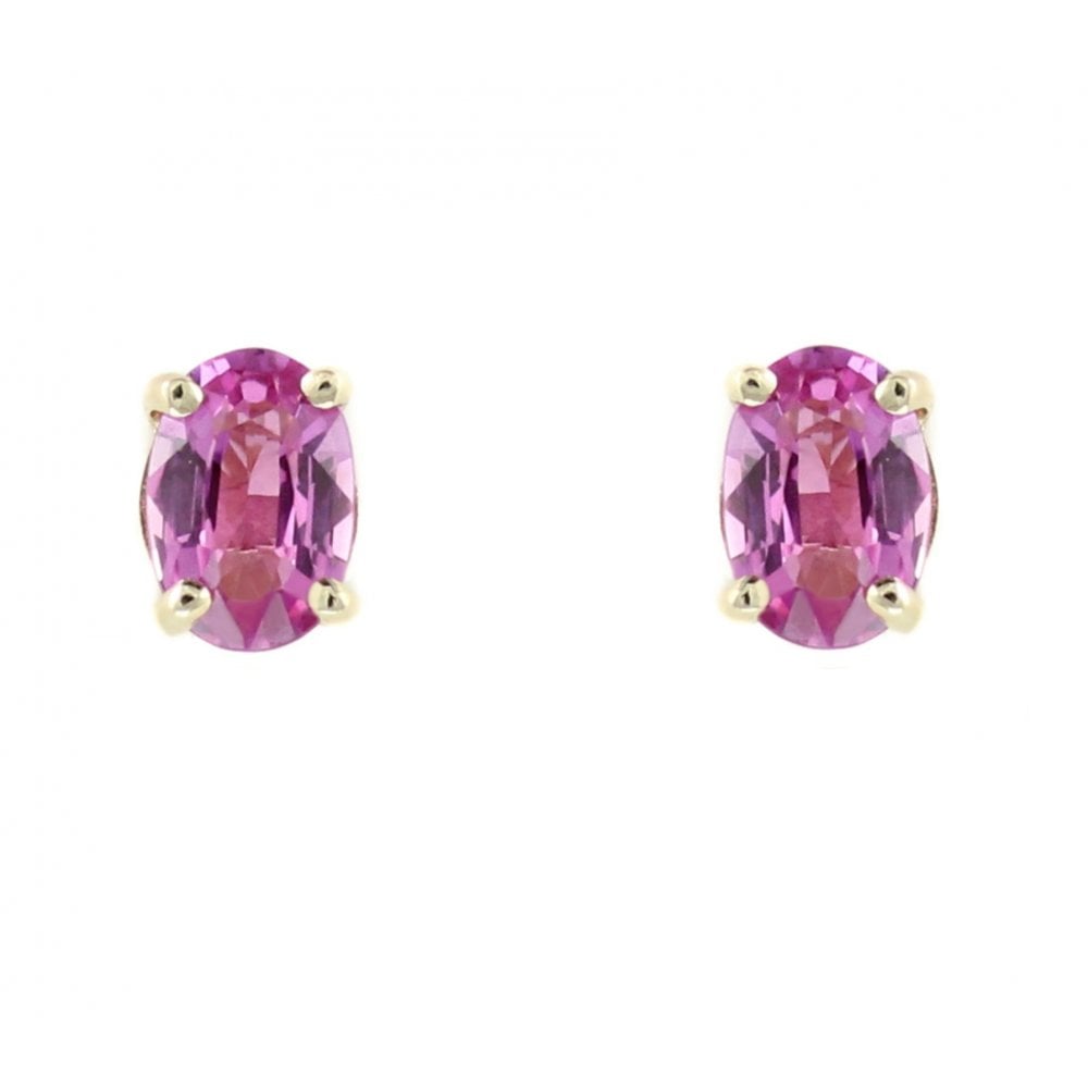9ct yellow gold 6mm x 4mm pink sapphire stud earrings