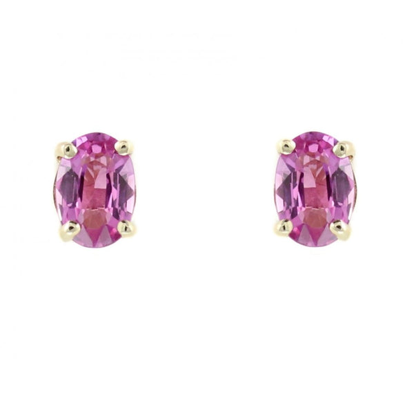 9ct yellow gold 6mm x 4mm pink sapphire stud earrings
