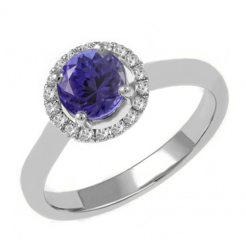 Platinum 1.48ct tanzanite & 0.23ct diamond halo ring